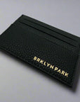 A black luxury genuine leather card holder with the embossed Brklyn Park signature on the bottom right. Premium leather card case unisex leather wallet black leather wallet slim wallet for men Supreme streetwear.